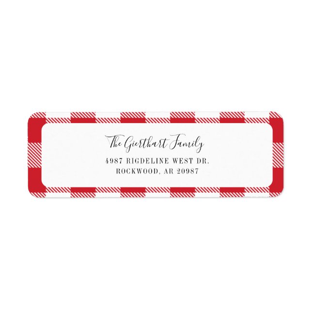 Rustikale Karo Rot-Weiß-Gingham-Rücksendeadresse (Vorne)