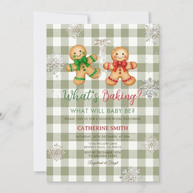 Rustikale Karo-Weihnachtsplätzchen-Schneebaby-Part Einladung (Vorderseite)