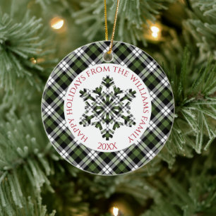 Rustikale Karos aus dem Grünen Tartan Keramik Ornament