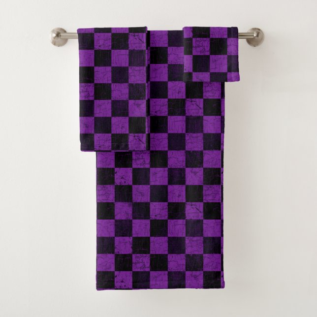 Rustikale Karos, Lila und Schwarz Badhandtuch Set (Insitu)