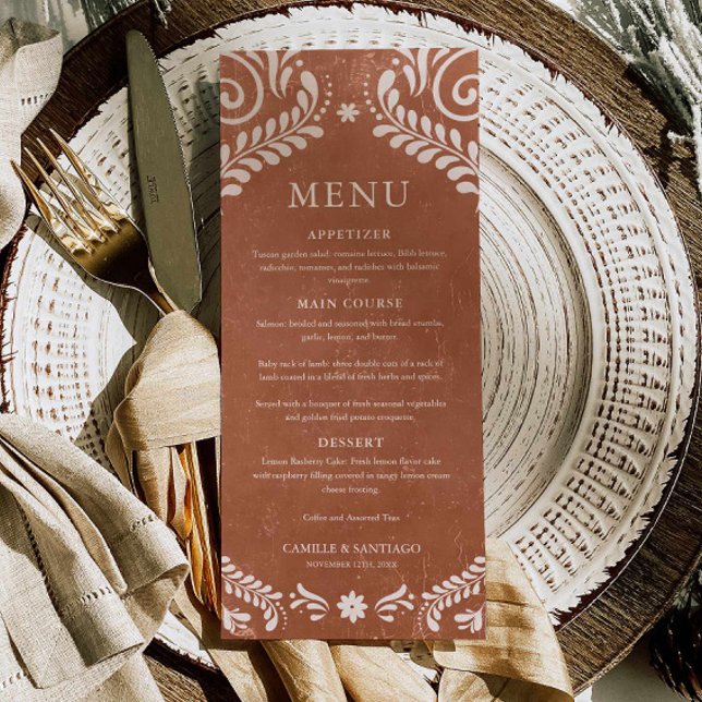 Rustikale Karte Terracotta Mexico (Terracotta Talavera Wedding Menu Card)