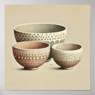 Rustikale Keramik Bowls mit Boho Patterns Poster