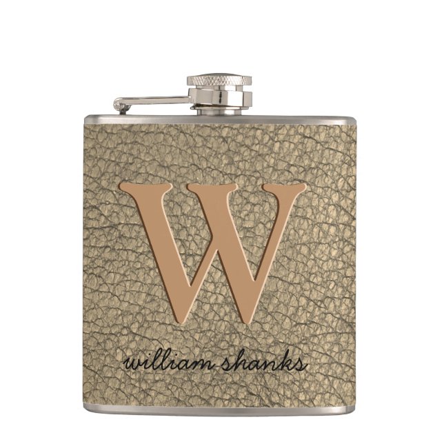 Rustikale Khaki-Kunstleder-Monogramm-Name-Chefin Flachmann (Vorderseite)