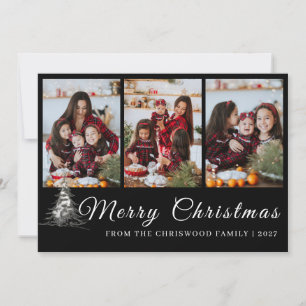 Rustikale Kiefern-Skizze Familienfoto-Collage Weih Feiertagskarte