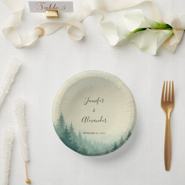 Rustikale Kiefernbäume Hochzeitspapier Pappteller (Hochzeit)