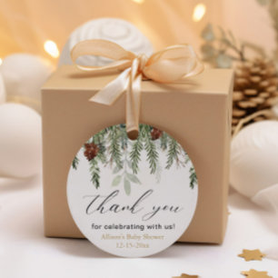 Rustikale Kiefernbäume Kinderdusche Danke Geschenkanhänger