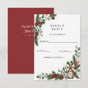 Rustikale Kiefernbeeren Winter Weihnachten Hochzei RSVP Karte