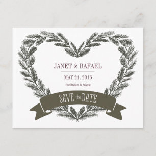 Rustikale Kiefernherzkarte Save the Date Karte