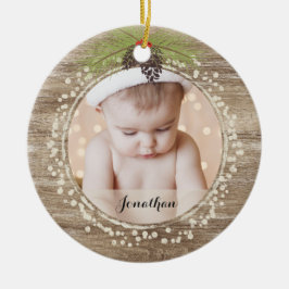 Rustikale Kiefernzweig & Berries Holzkorn Keramik Ornament