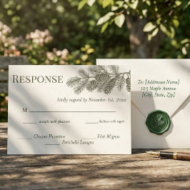 Rustikale Kiefernzweig-Grün-Hochzeit RSVP-Antwort  Postkarte