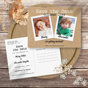 Rustikale Kindheitsfotos Save-the-Date Ankündigungspostkarte
