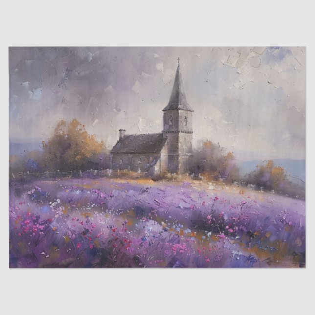 Rustikale Kirche und Lila Wildblumen Enttäuschung Seidenpapier (Vorderseite)