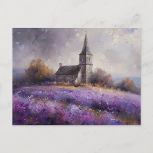 Rustikale Kirchenmalerei und Lila Wildblume Postkarte