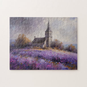 Rustikale Kirchenmalerei und Lila Wildblume Puzzle