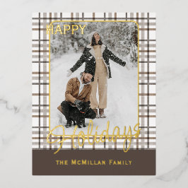 Rustikale Klasse Elegantes Kariertes Muster Gold Folien Feiertagspostkarte