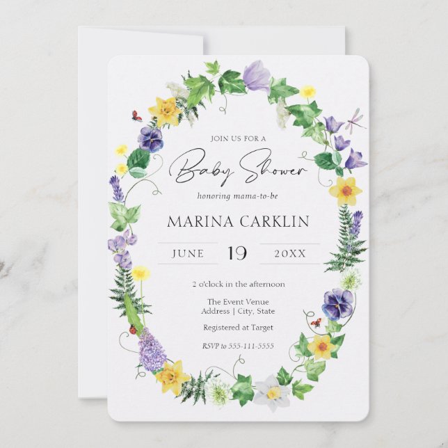 Rustikale Kleidungsstücke, Wildblumen & Gedicht Ki Einladung (Vorderseite)