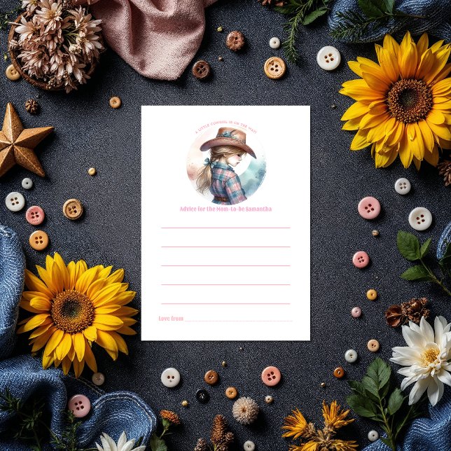 Rustikale kleine Cowgirl Babydusche Hinweiskarte (Rustic Little Cowgirl Baby Shower Advice Card)