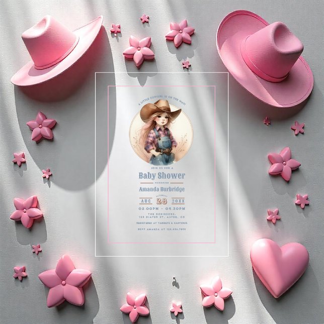 Rustikale kleine Cowgirl Western Babydusche Acryleinladungen (Rustic Little Cowgirl Western Baby Shower Acrylic Invitations)