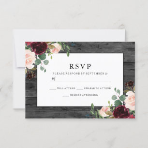 Rustikale Kohle Burgund Blume Elegante Hochzeit RSVP Karte
