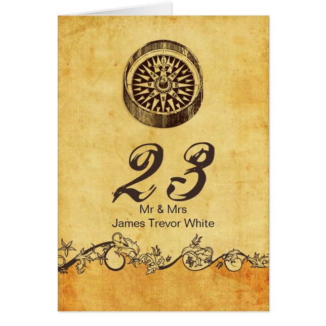 rustikale Kompass nautische Hochzeit Tischnummern (Vorne)