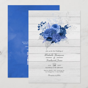 Rustikale königsblaue und silberne Blumenhochzeit Einladung