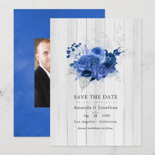 Rustikale königsblaue und silberne Blumenhochzeits Save The Date