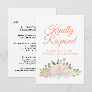 Rustikale Korallenpfirsichblüte Bouquet Wedding RSVP Karte