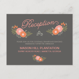 Rustikale korallenrote BlumenEmpfangs-Karten Begleitkarte