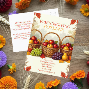 Rustikale Körbe von Äpfeln Friendsgiving Potluck Feiertagspostkarte