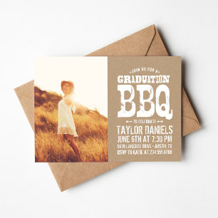 Rustikale Kraft-Abschlussfoto-BBQ-Einladung Einladung