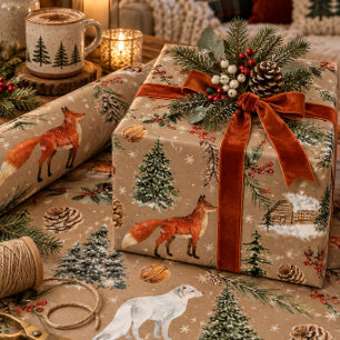 Rustikale Kraft Alles Wald & Arktischer Fuchs Geschenkpapier