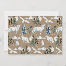 Rustikale Kraft Arctic Hare Wolf Fox Snowy Owl Bla Einladung