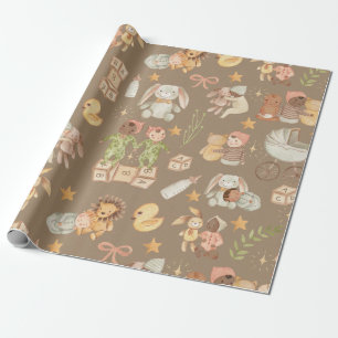 Rustikale Kraft-Baby-Muster in verschiedenen Ethni Geschenkpapier