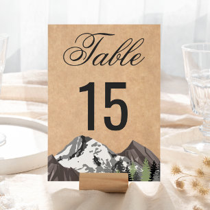Rustikale Kraft-Bergwald-Hochzeit Tischnummer