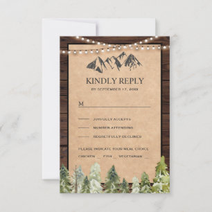 Rustikale Kraft Bergwalshochzeit RSVP Karte
