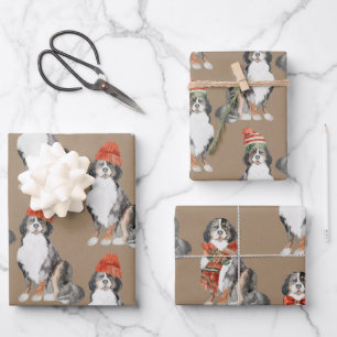 Rustikale Kraft Bernese Hunde zu Weihnachten verkl Geschenkpapier Set