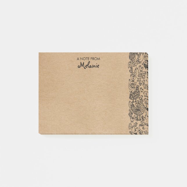 Rustikale Kraft Birds Illustration Personalisiert Post-it Klebezettel (Vorderseite)