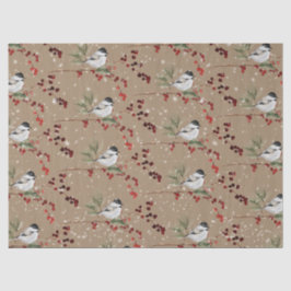 Rustikale Kraft Black Cap Chickadee Bird Red Berri Seidenpapier