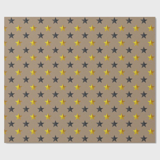 Rustikale Kraft Black Gold Stars Urlaub Geschenkpapier (Flach)