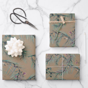 Rustikale Kraft Blue Spruce Needles & Berries Geschenkpapier Set