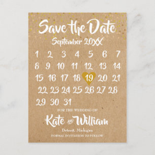 Rustikale Kraft Boho-Kalender Save-the-Date-Foto Ankündigungspostkarte
