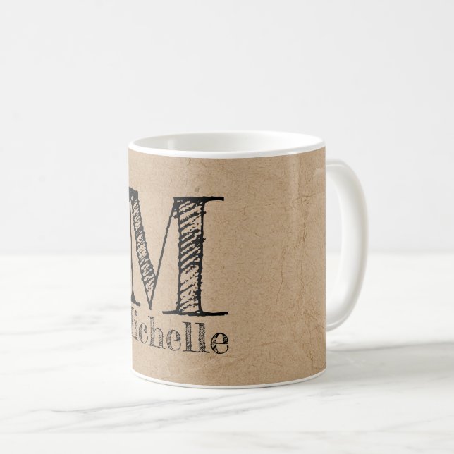 Rustikale Kraft-Braunpapier-Optik-Monogramm Kaffeetasse (VorderseiteRechts)
