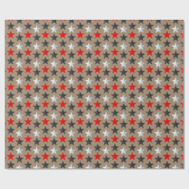 Rustikale Kraft Bright Black Red Silver Stars Geschenkpapier