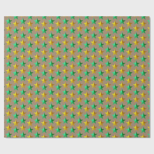 Rustikale Kraft-Bright Green Gold Stars Geschenkpapier (Flach)