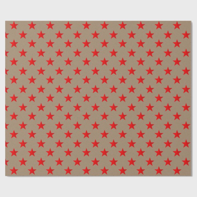 Rustikale Kraft-Bright Red Stars Geschenkpapier (Flach)