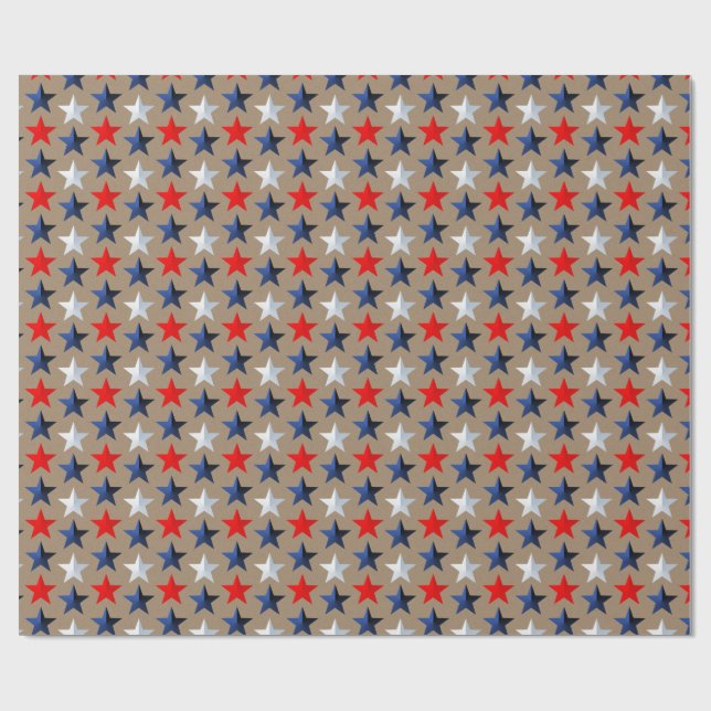 Rustikale Kraft-Bright Red White & Blue Stars Geschenkpapier (Flach)