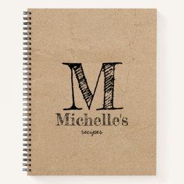 Rustikale Kraft Brown Paper Look Monogram Rezepte Notizbuch
