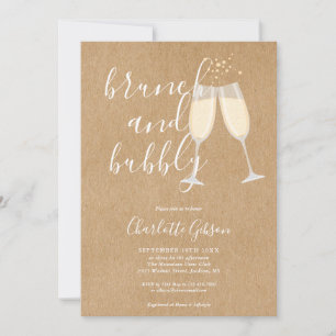 Rustikale Kraft Brunch Bubbly Schrift Hochzeitsdus Einladung