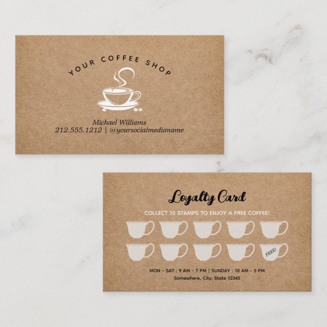 Rustikale Kraft Coffee Cups Kaffee Loyalty Card Visitenkarte (Vorne/Hinten)