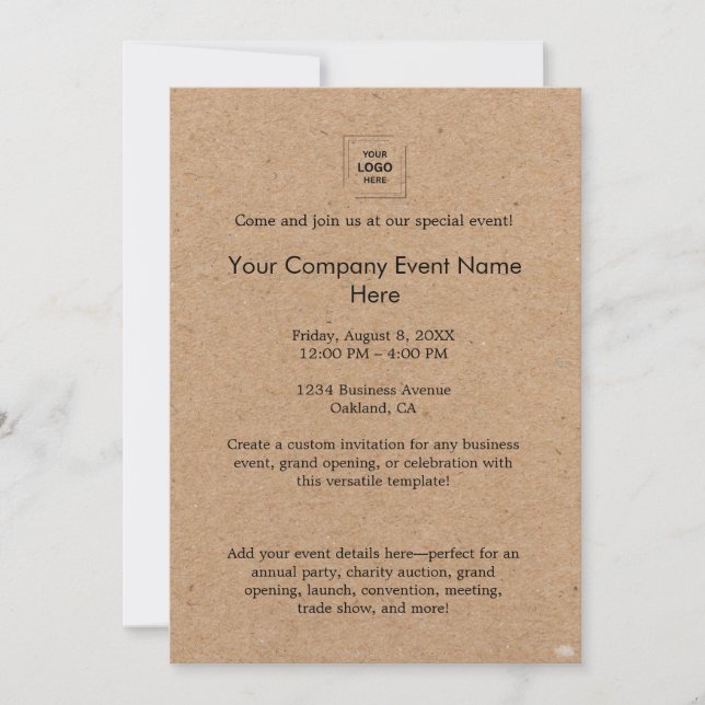 Rustikale Kraft Corporate Event Branding Design Einladung (Vorderseite)